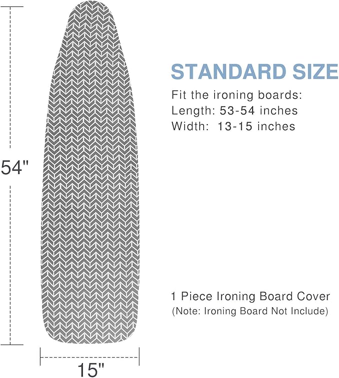 Ironing Board Cover and Pad with Thick Padding Elastic Edge, Resist Scorching, Heavy Duty Iron Board Covers Grey (Chevron)