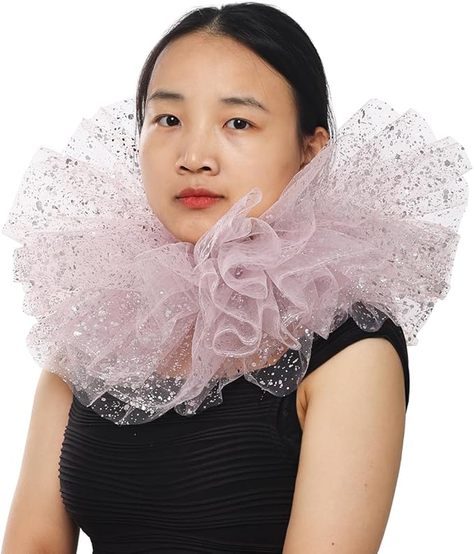 BLESSUME Victorian Retro Mesh Neck Ruff Ruffle Collar Layered Clown Neck Collar