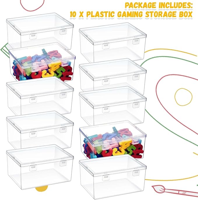 10 Pcs 7.09 x 5.2 x 3.43 Inch Clear Plastic Playroom and Gaming Storage Organizer Box Containers Stackable Storage Bins with Lids for Shelves or Cubbies, Holds Puzzles Building Blocks