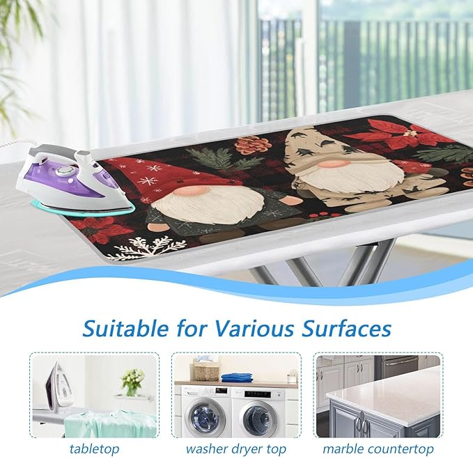 Ironing Mat Pad for Table Portable Travel Iron Blanket Ironing Board Covers Pressing Mat Heat Press Pads 27.6x47.2 Inches Checkered Christmas Floral Gnomes48