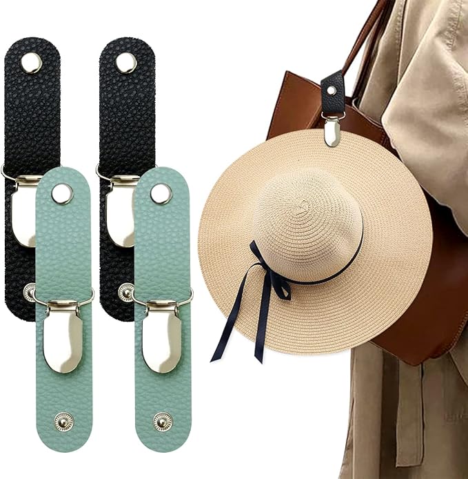 Hat Clip for Travel on Bag/Luggage, PU Leather Multifunctional Duckbill Clip, Outdoor Hat Companion