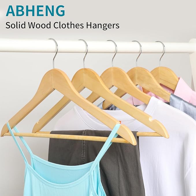 20 Pack Wooden Coat Hangers, 360° Swivel Hook, Suit Hangers with Anti-Slip Notches, Clothes Hangers for Jackets, Shirts, Dress, Natural UAWY0520N