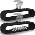 30 Pack Black Velvet Hangers Non Slip, Felt Pants Hangers Thin Space Saving Clothes Hanger Flocked Strong Durable Ganchos para Colgar Ropa with 360°Swivel Hook for Pants Jeans Shorts Skirts Tank Top