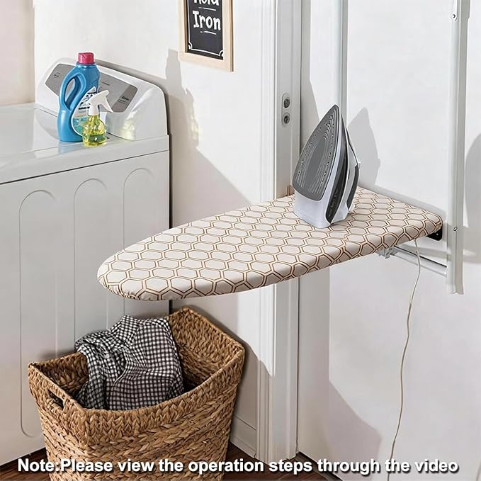 SheeChung 14"x42" Over The Door Ironing Board Cover and Pad,Thick Iron Covers with Fastener Straps,Durable Scorch & Stain Resistant Padded Door Ironing Board Cover
