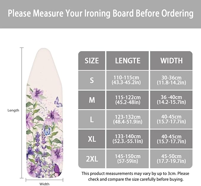 Floral Ironing Board Cover,Floral Ironing Board Cover,Iron Board Cover Standard Size,Ironing Board Cover,Floral Print Purple Medium