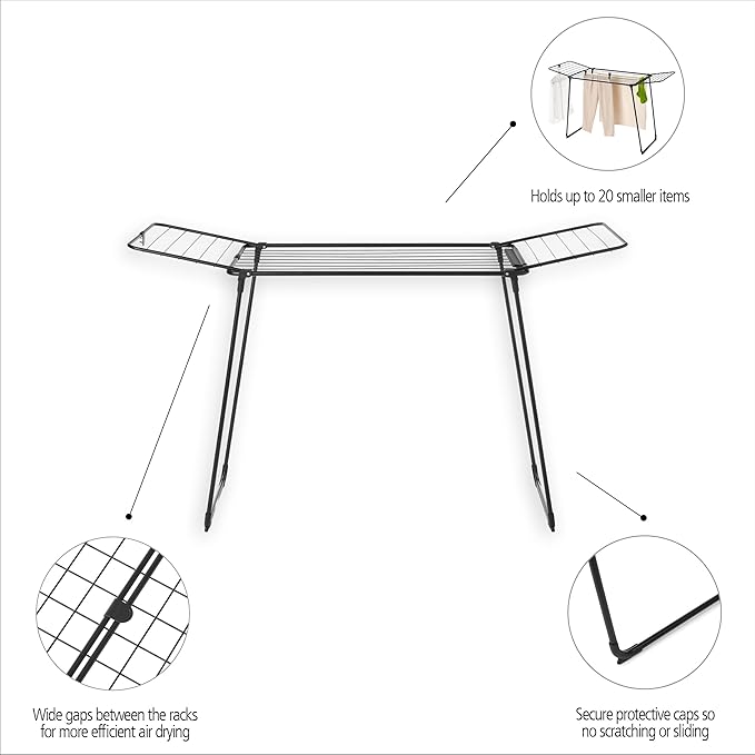 Brabantia HangOn Clothes Drying Rack | 59ft (18m) | Matt Black | Medium Indoor Clothes Airer, Foldable Laundry Stand for Large & Small Items, Wide Lines for Towels & Bedding | Fits 1 Full Load