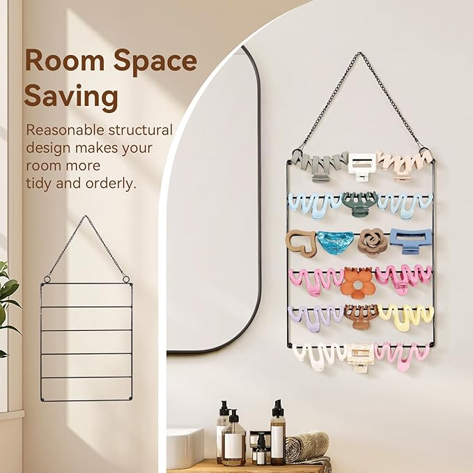 SNOWSTAR Hair Claw Clip Organizer,5-Tier Wall Hanging Hair Clip Holder and Storage for Women Girls,Claw Clip Hanger Home Decor for Wall,Door,Closet