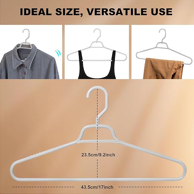 Quality Hangers Heavy Duty Gray Plastic Hangers 40-Pack with Swivel Hook | 7mm Thick Non Slip Coat Hangers with Accessory Bar | Ideal Clothes Hangers Plastic for Everyday Use | 17 Inches (40, Gray)