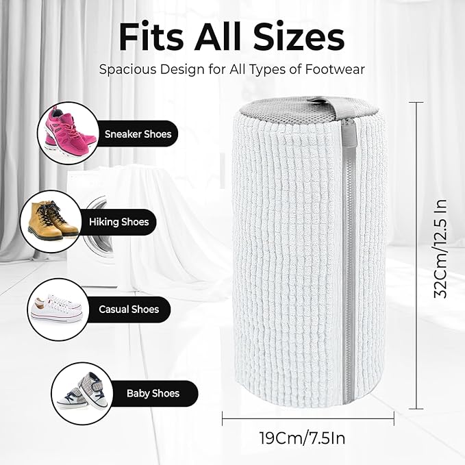 2PCS Shoe Washing Machine Bag with Pair of Shoes Tree and 4 Deodorizer Balls, Durable Zipper Reusable Shoe Washing Bag with 20000+ Fluffy Fiber Lining For 360° Cleaning for Sneakers