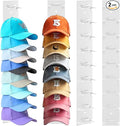 Hat Organizer for Baseball Caps, 2 Pack Transparent Hat Rack for Wall Hold up to 18 Hats Strong Adhesive Hat Hooks Stand Hat Hanger Organizer Storage Holder Display for Door Closet