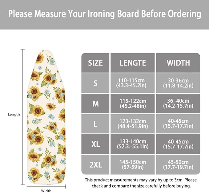 Iron Board Cover Standard Size,Ironing Board Cover,Sunfloral Ironing Board Cover,Floral Ironing Board Cover,Chic Sunfloral Full Print X-Large