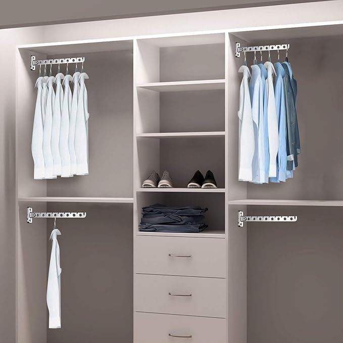 Wall Mounted Clothes Drying Rack 2 Pack, Laundry Hanger Dryer Rack Stainless Steel Folding Clothes Hanger Organizer for Laundry Room, Retractable Wall Hanger Space Saving Drying Rack for Clothes