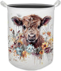 Cow Laundry Basket, Farmhouse Floral Cow Waterproof Collapsible Laundry Hamper Dirty Clothes Storage Toy Bin Organizer for Bathroom Bedroom Nursery Girls Kids Room