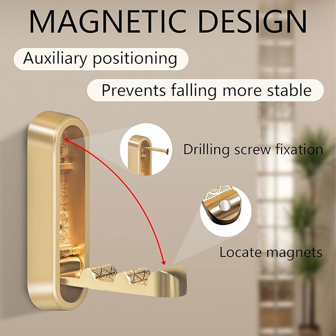 4PCS Foldable Gold Wall Hooks, Heavy Duty Zinc Alloy Folding Wall Hooks, Folding Hidden Coat Hooks Wall Mount Bathroom Foldable Towel Hooks for Hanging Clothes, Bags, Hats, Bathrobes, Keys etc (Gold)