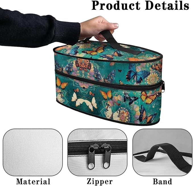 Retro Mandala Butterfly Print Steam Iron Storage Bag Portable Garment Steamer Case Lightweight Travel Iron Organizer Waterproof & Dustproof Carrier Bag, Case Only