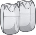 2 Pack Pop Up Laundry Hampers, Collapsible Mesh Laundry Basket, Foldable Clothes Hampers for Bathroom, College Dorm, Travel (Grey)