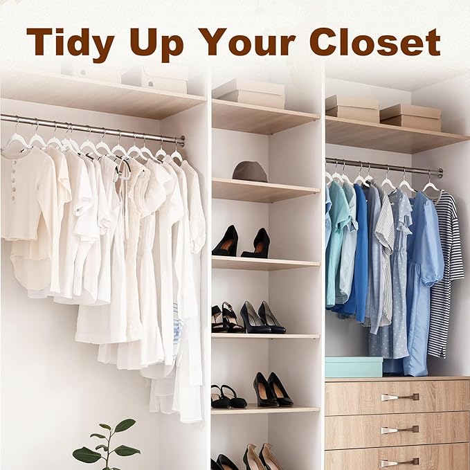 HOUSE DAY Heavy Duty Plastic Hangers 30 Pack, Non Slip Clothes Hangers with Rubber Pads and 360° Hook - Thin 0.2 Inch, Space Saving Coat Hanger White, Closet Organizer for Shirt, Pants, Suit, Skirt