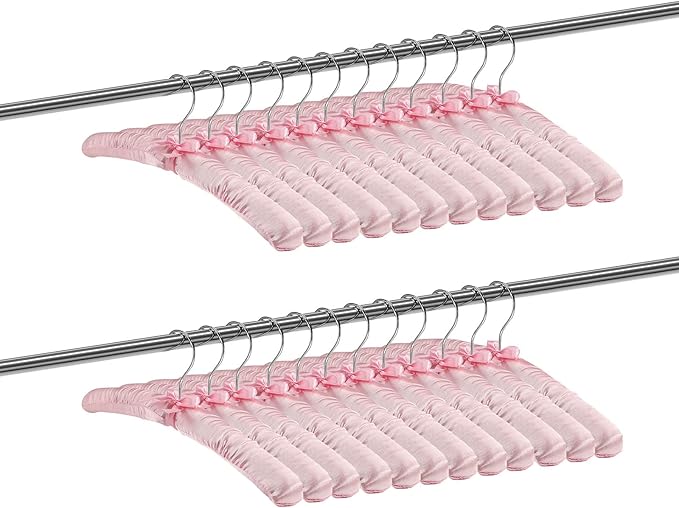 Jetec 12 Pieces Satin Padded Hangers for Women Clothing 15 Inch Satin Hangers 360° Swiveling Hook Sponge Shoulder Padded Hanger for Sweaters, Coat, Blouse, Wedding Dress, Women Cloths (Light Pink)
