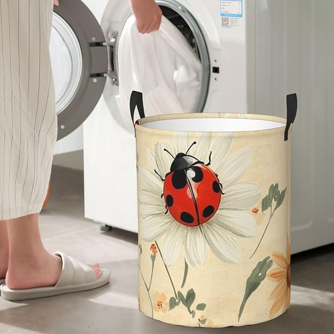 Ladybug And Flower Print Laundry Basket For Storage Bins Gift Baskets Bedroom Clothes Hamper