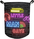 Little Man Cave Gamer Boy Laundry Basket, Gaming Decor for Boys Bedroom, Neon Gaming Laundry Basket Hamper Waterproof Collapsible Clothes Toybox Storage Bin Organizer for Kids Boys Room Nursery
