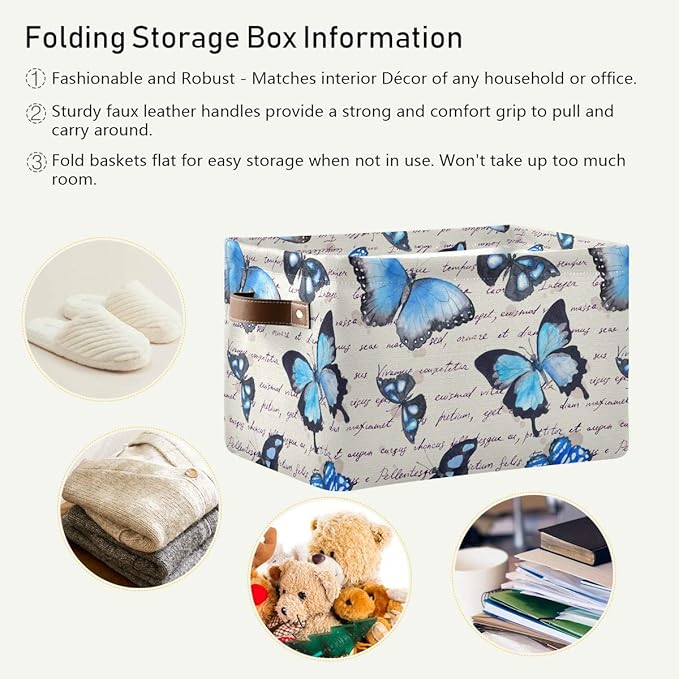 Butterflies Storage Baskets,Decorative Collapsible Rectangular Canvas Fabric Storage Bin for Home