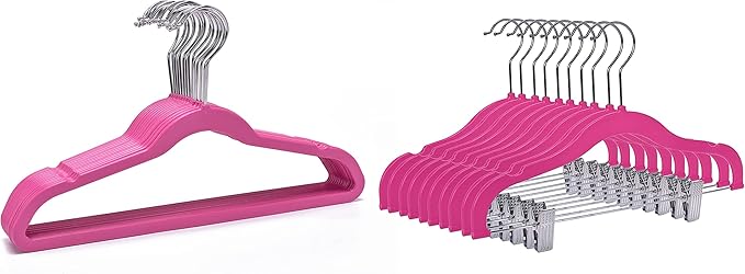 Quality Children's Plastic Non Velvet Non-Flocked Thin Compact Hangers Swivel Hook for Shirts Blouse Coats (Pink, 240)