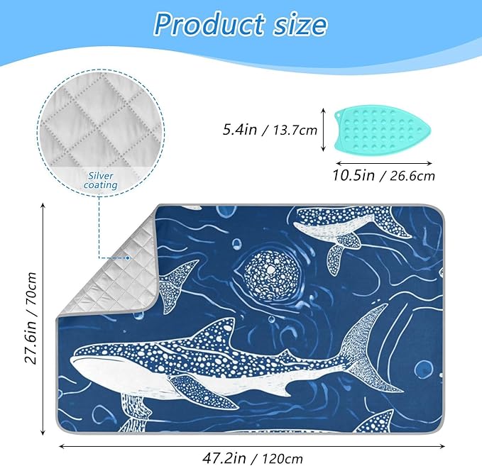 Ironing Mat &Pad Magnetic Heat Resistant Pads Portable Travel Ironing Blanket Ironing Board Covers 27.6x47.2Inches Batik Whale Sharks Bubble12