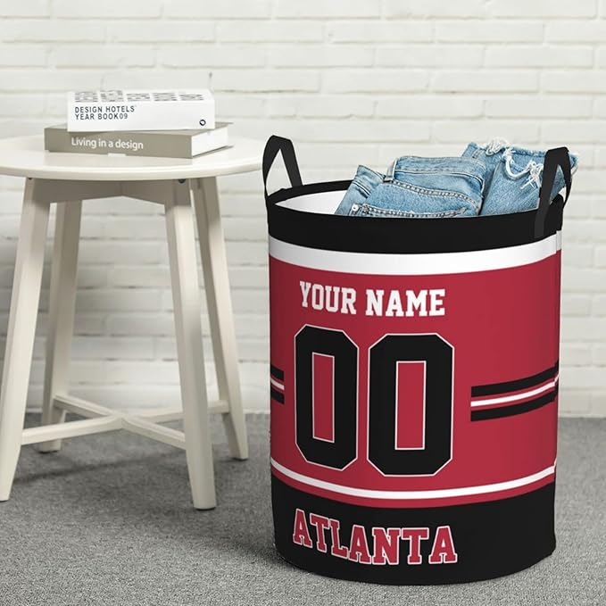 Custom Atlanta Laundry Hamper Personalized Laundry Basket Customized Name And Number Collapsible Storage Basket for Bedroom Bathroom Living Room Gifts