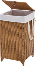 Handwoven Laundry Hamper with Lid, Natural Hyacinth Heightened Feet Laundry Basket, Wicker Clothes Hamper with Removable Liner Bag (Wicker, 65L)