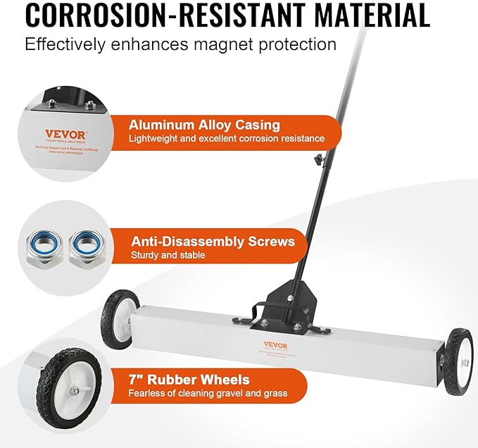 VEVOR 55Lbs Rolling Magnetic Sweeper with Wheels,Push-Type Magnetic Pick Up Sweeper, 36-inch Large Magnet Pickup Lawn Sweeper with Telescoping Handle, Easy Cleanup of Workshop Garage Yard