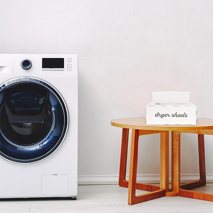 AuldHome Design Dryer Sheet Dispenser; Countertop Rustic White Fabric Softener Sheet Holder for Laundry Room