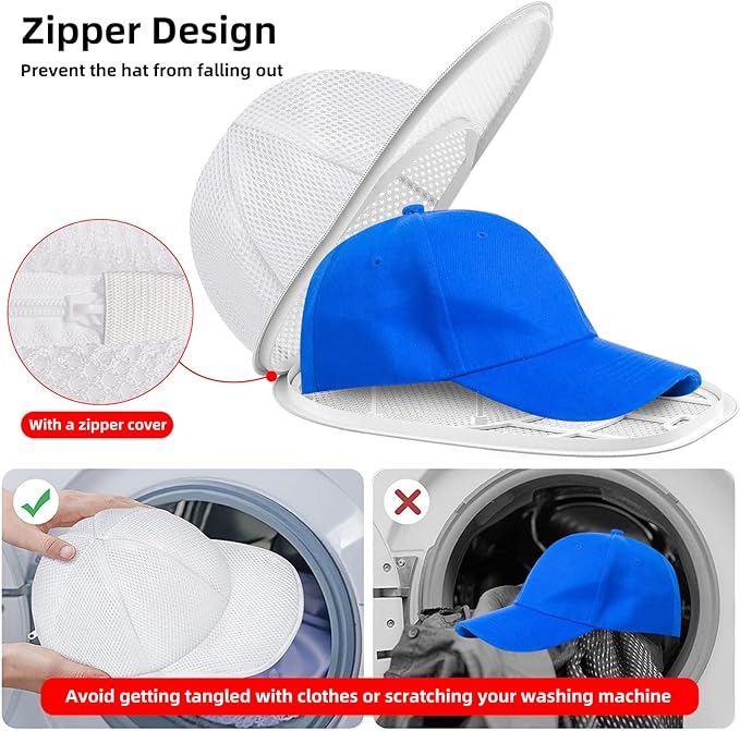 Hat Washer Cage for Baseball Caps, Durable Cap Form Holder for Washing Machine & Dishwasher | Hat Cleaning Kit, White - 1 Pack