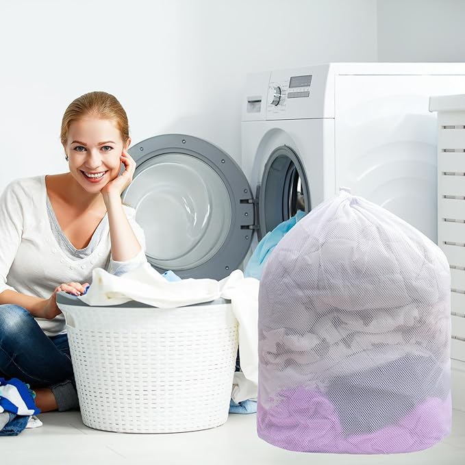 2 Pack Mesh Laundry Bags, Large Laundry Drawstring Bag Heavy Duty Large Mesh Laundry Bag with Drawstring Closure for College, Dorm, Travel, Family and Apartment Dwellers, White