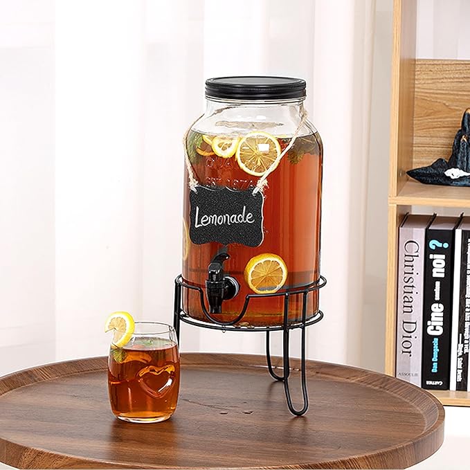 1.5 Gallon Glass Drink Dispensers for Parties, Ice Beverage Dispensers with Stand, Glass Water Dispenser with Spigot, Laundry Detergent Dispenser, Lemonade Dispenser