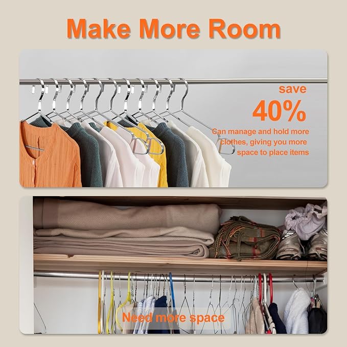 Jiang&Rong 20 Pack Stainless Steel Hangers, 16.5 Inch Heavy Duty Metal Coat Hangers for Adults, Space Saving & Non-Slip Clothes Hangers, Durable Silver Hanger for Bulk Storage