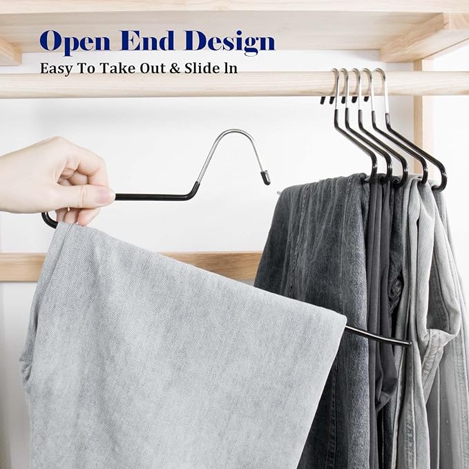 50 Pack Open Ended Pants Hangers with Non Slip Design,Suitable for Trousers,Jeans,Towels for Closet Space Saving,Durable Metal Material with Rubber Coating (Black)