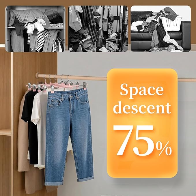 Pants Hangers with Clips 40 Pack Adjustable Non-Slip Heavy Duty Skirt Hangers, Space Saving Clothes Hangers for Jeans, Trousers, Shorts, Slacks, Dresses - 12 Inch, Pink