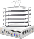 Hanger Central 3 Pack Space Saving Swing Arm Pants Hangers – 5 Tier Stainless Steel Multi-Layer Closet Organizer for Jeans, Slacks, Trousers, Skirts – Non Slip Hangers for Clothes, Black