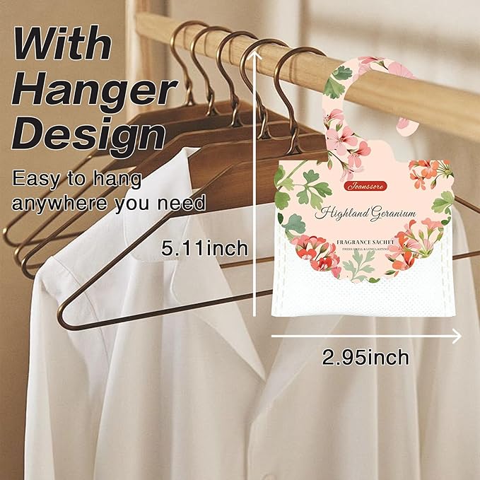 15 Packs Scented Sachets Bag for Drawers and Closets, Air Freshener for Home Fragrance Sachet, Long-Lasting Hanging Closet Deodorizer Smell Goods for House (Highland Geranium)