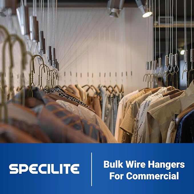 SPECILITE Wire Metal Clothes Hangers Bulk 200 Pack for Standard Size Suits, Coats, Shirts, Pants, Skirts, Space Saving, Non Slip,16 Inch 12 Gauge Ultra Thin, Bronze