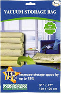 5 Pack Extra Jumbo Vacuum Storage Bags (51"x47"in Our Largest Size) Airtight Seal, Waterproof, Dustproof, for Clothes, Blankets, Comforters, Pillows, Bedding, Closet Organizing, Winter Storage.