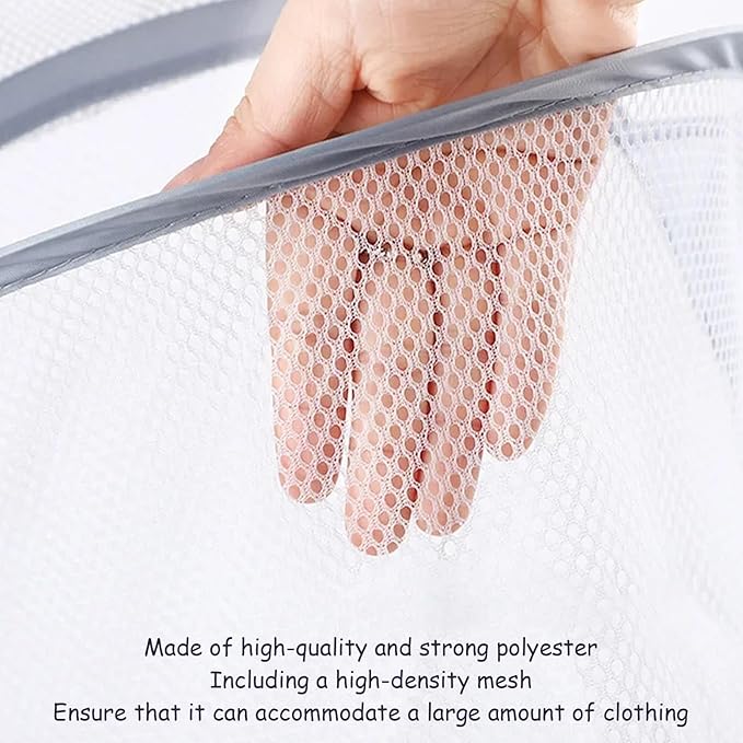 2pcs mesh foldable laundry basket, dirty clothes storage bag basket frame bucket, foldable mesh laundry bathroom wall mounted dirty clothes storage container (gray and white)