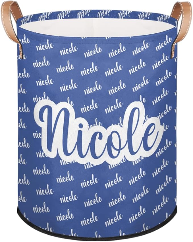 Custom Name Laundry-Hamper, Personalized Blue Kids-Clothes-Hamper Foldable with Name, Customized Storage Basket with Handles Waterproof Gift for Boys Girls Baby Women