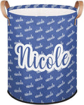 Custom Name Laundry-Hamper, Personalized Blue Kids-Clothes-Hamper Foldable with Name, Customized Storage Basket with Handles Waterproof Gift for Boys Girls Baby Women