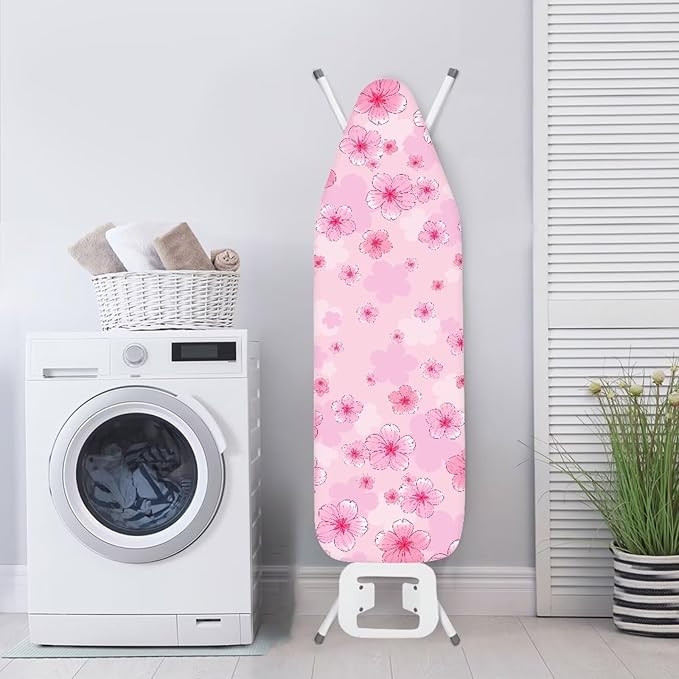 Flashideas Pink Flower Ironing Board Cover with Elastic Edge Non Stick Scorch Stain Resistant Cover Heavy Duty Iron Pad Covers Standard Boards with Hook and Loop Fastener Strap