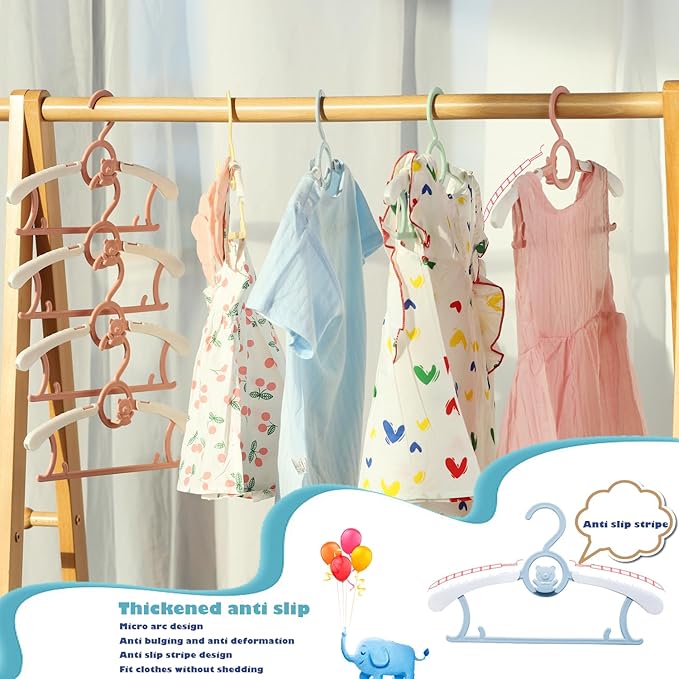 Baby Nursery Closet Hangers, JSF 20pcs Pink Ultra Thin Non-Slip and Extendable Laundry Infant Pant Hanger for Newborn Clothes Adjustable Children Coat Hanger for Girl Boy Toddler Kids Child