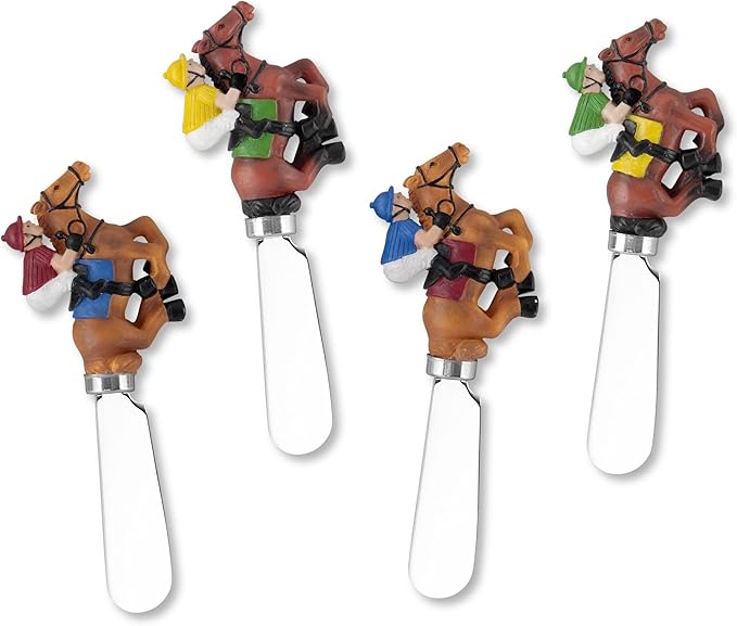 Supreme Housewares Derby Cheese Spreaders, Hand-Painted Resin Handles with Stainless Steel Blades for Spreading Cream Cheese, Butter, and Jam, Assorted Designs, Set of 4