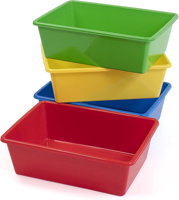 Humble Crew Toy Storage Bins for Kids, Set of 4, Primary Colors - Large, Sturdy, Colorful Plastic Storage Bins for Classroom, Playroom, Nursery and More - Premium Toddlers Toy Organizer