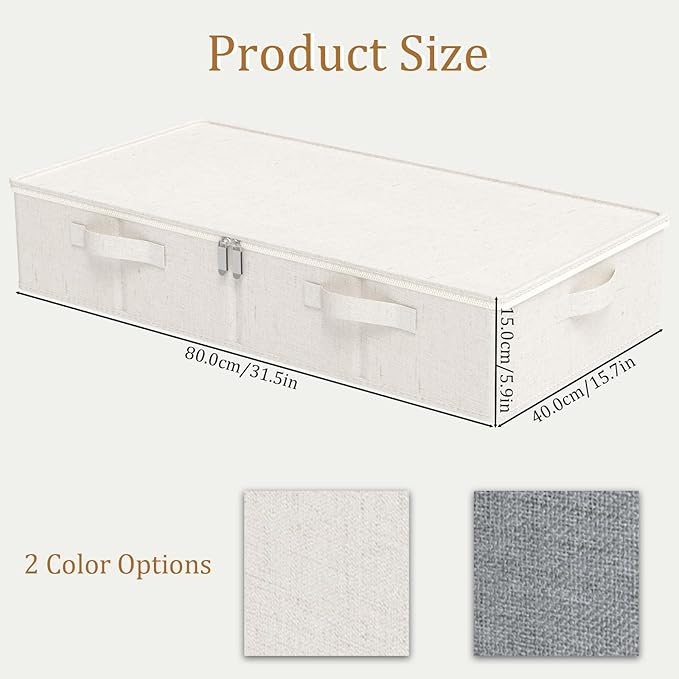 Underbed Storage Bins Drawer, Foldable Under Bed Boxes, Fabric Closet Container with Lid for Organizing Clothes, Sheets, Blankets, Comforter, 31.4x15.7x5.9in, Beige, 3 Pack
