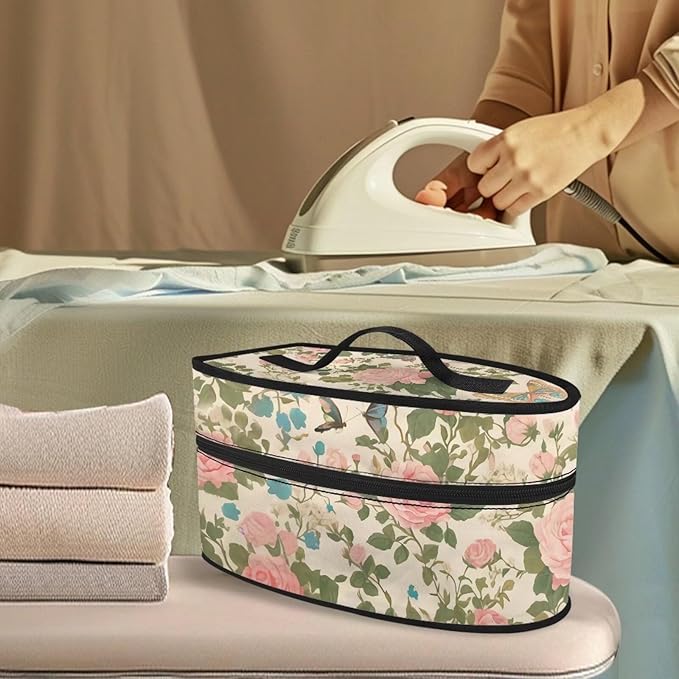 Flower Travel Iron Storage Bag， Waterproof & Dustproof Travel Iron Holder with Handle & Zipper Closure Steam Iron Carrying Case